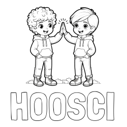 Online Created Coloring Page - HOOSCI Coloring Page and Coloring Page of Two Boys Giving High Five (Best Friends Forever)