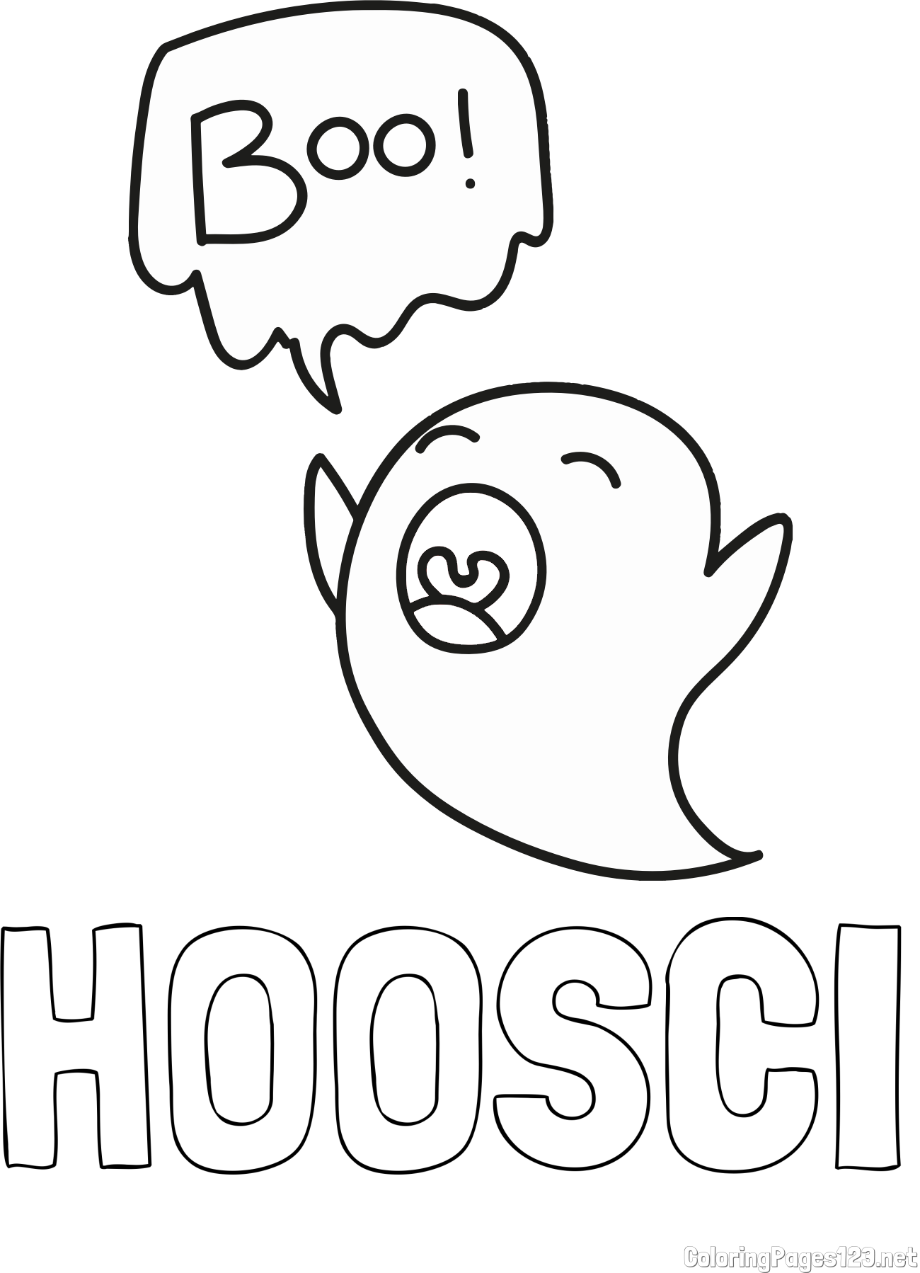 HOOSCI Coloring Page and Ghost Saying "Boo!" Coloring Page for Kids