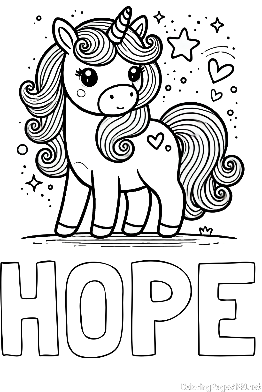 HOPE Coloring Page and Cute Unicorn Coloring Page