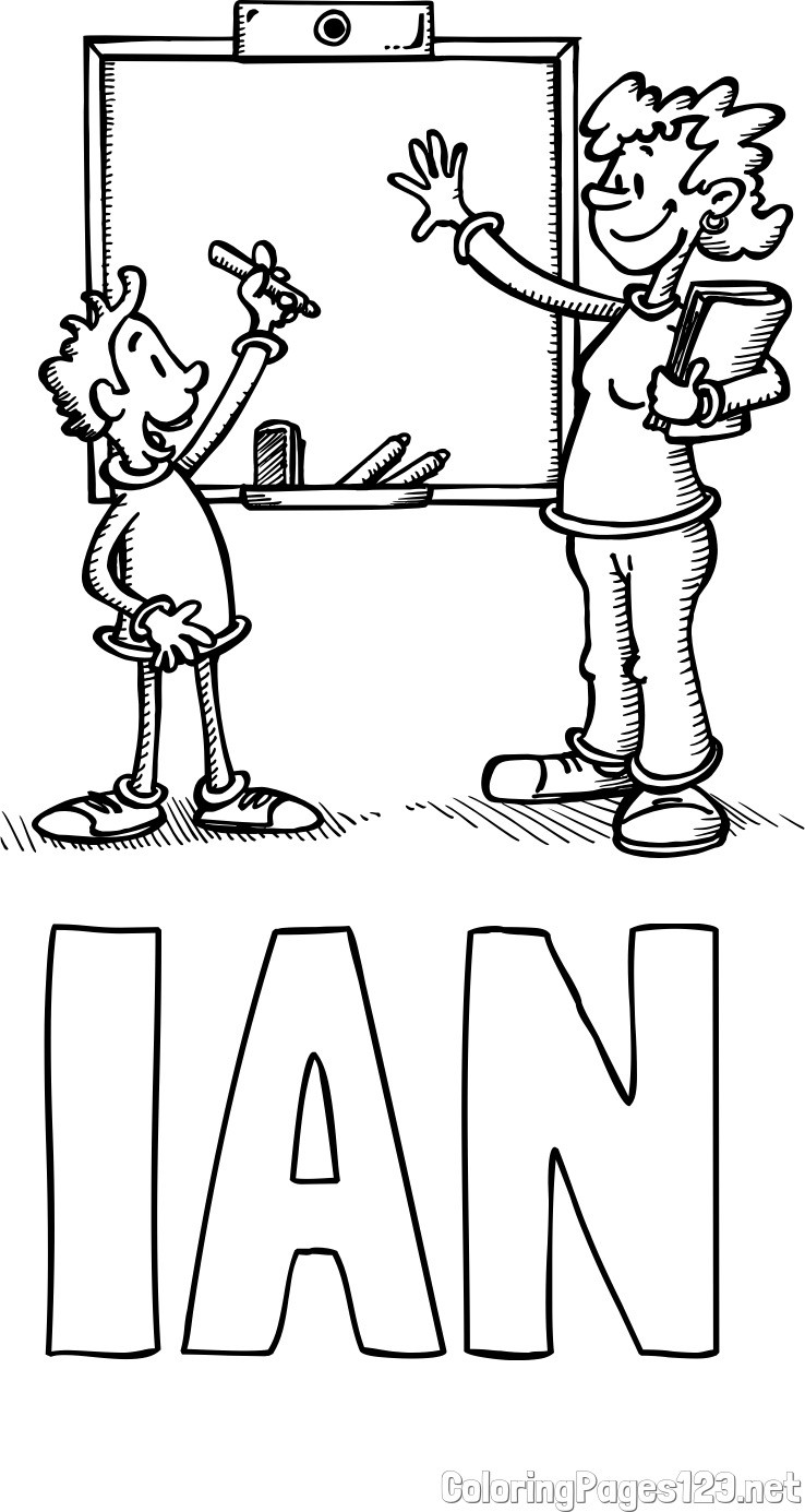 IAN Coloring Page and School Coloring Page of a Teacher and a Student
