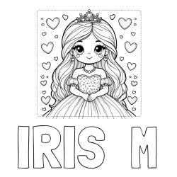 Online Created Coloring Page - IRIS  M Coloring Page and Coloring Page of a Princess Surrounded by Hearts