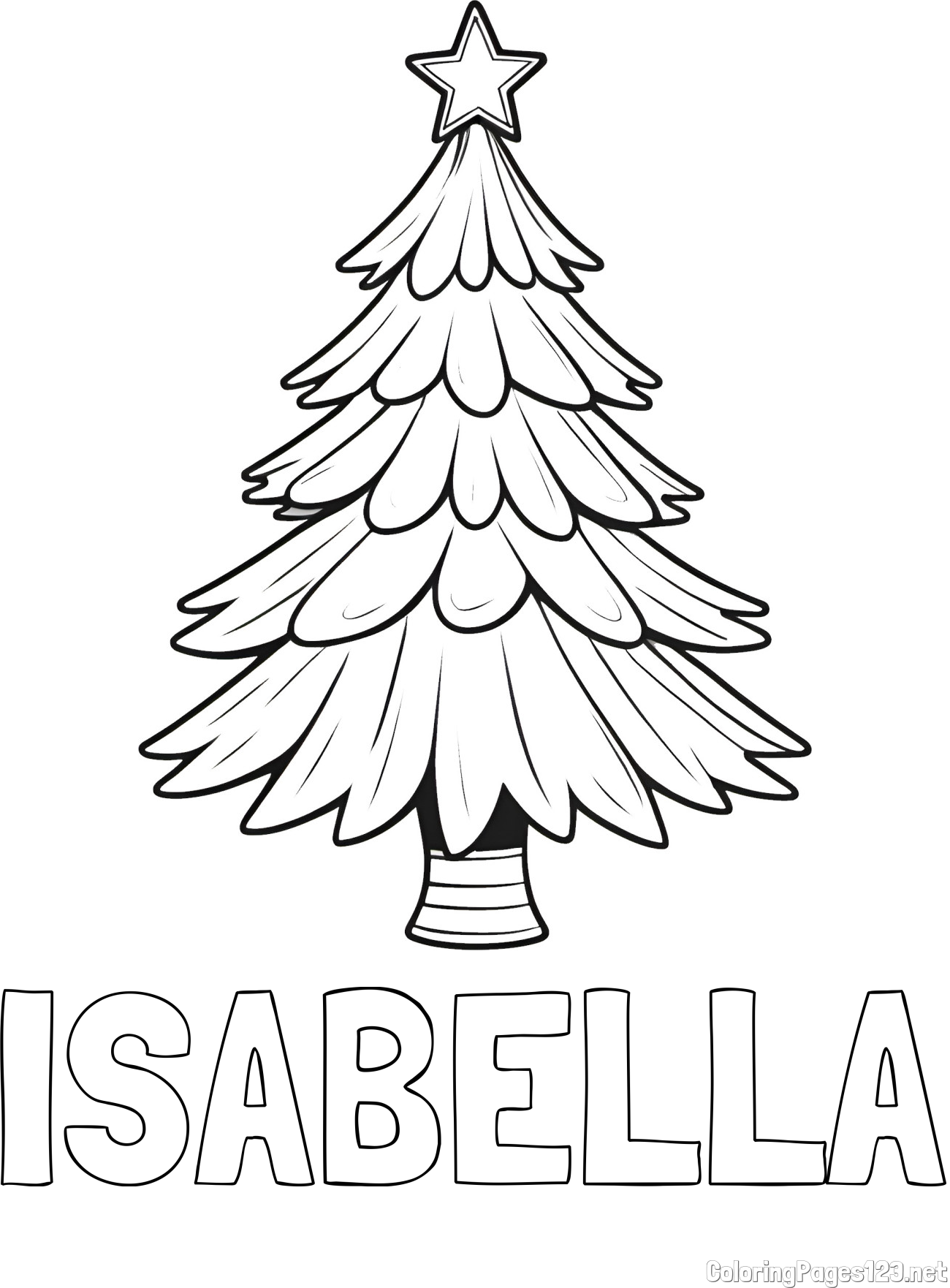 ISABELLA Coloring Page and Christmas Tree with Star Coloring Page