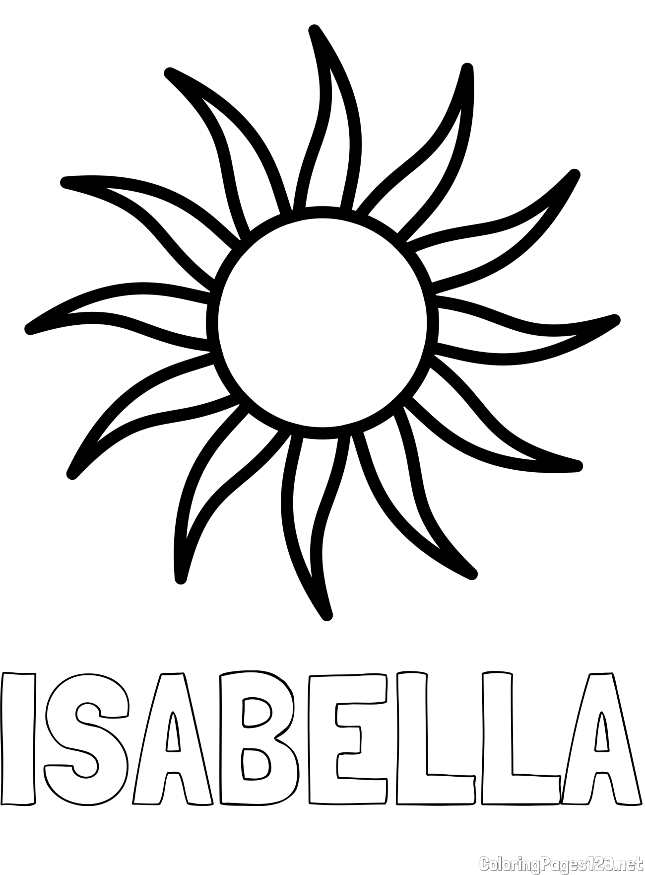 ISABELLA Coloring Page and Simple Sun Coloring Page for Kids