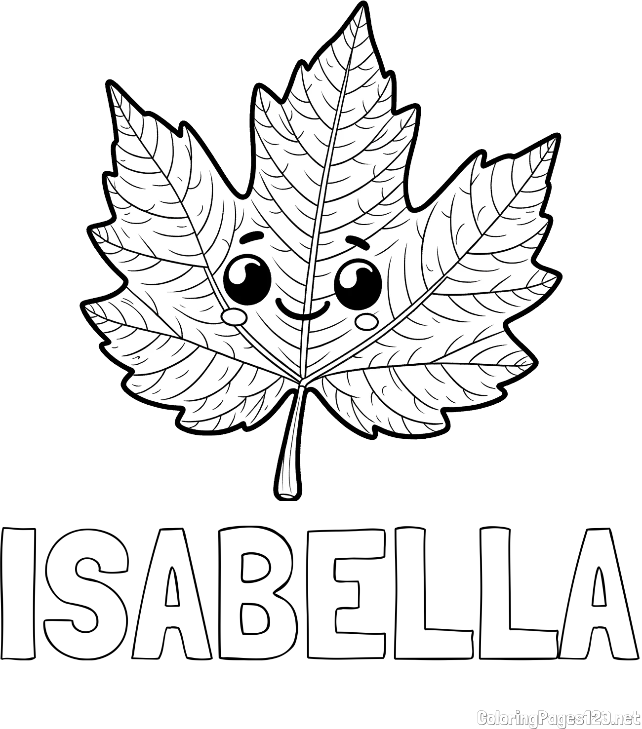 ISABELLA Coloring Page and Smiling Leaf Coloring Page for Kids