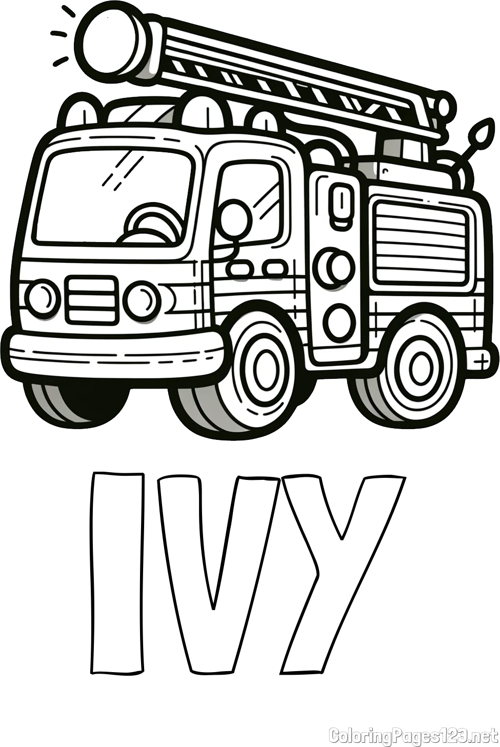 IVY Coloring Page and Children's Coloring Page of a Simple Fire Truck