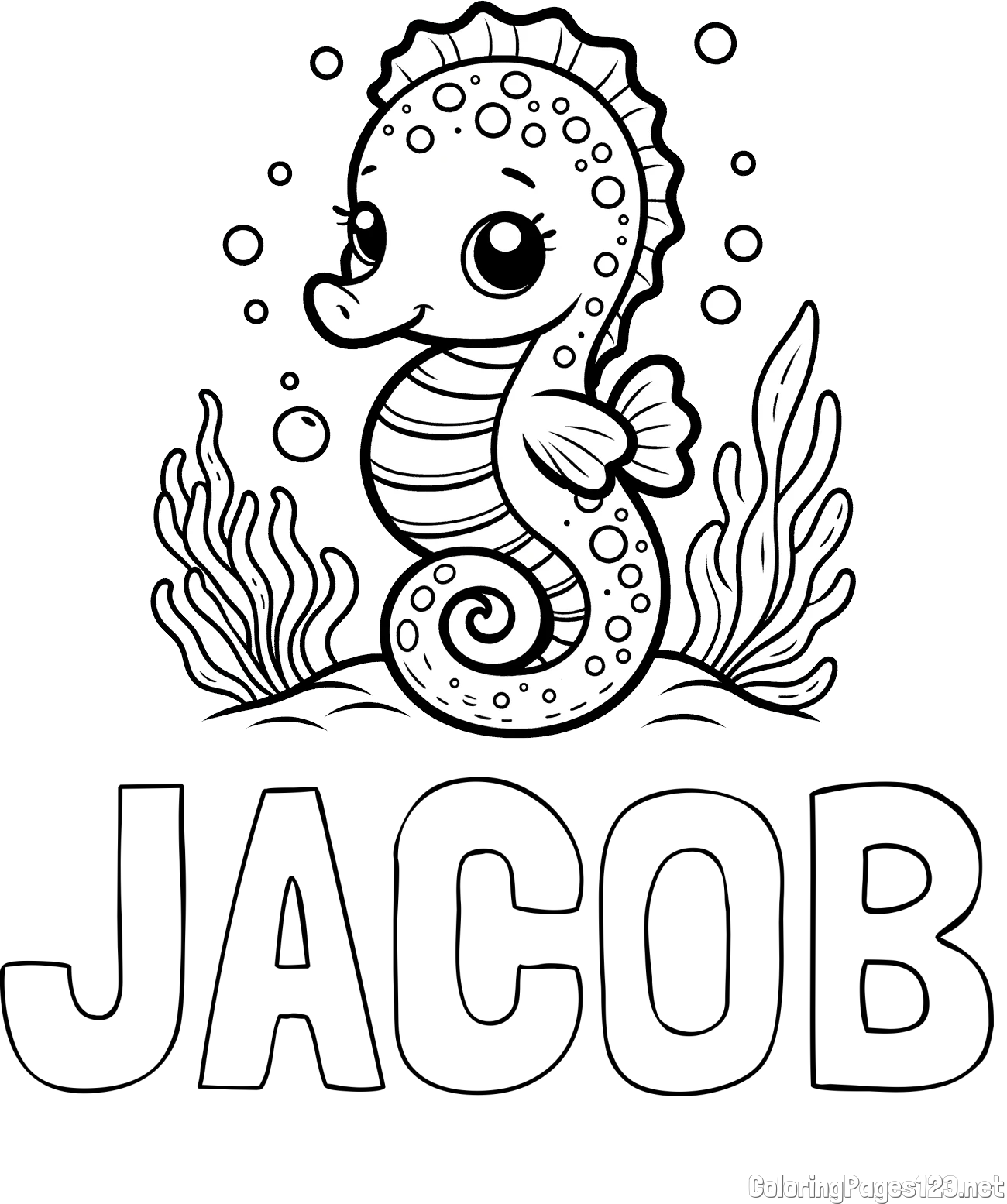 JACOB Coloring Page and Cute Seahorse Coloring Page