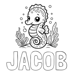 Online Created Coloring Page - JACOB Coloring Page and Cute Seahorse Coloring Page