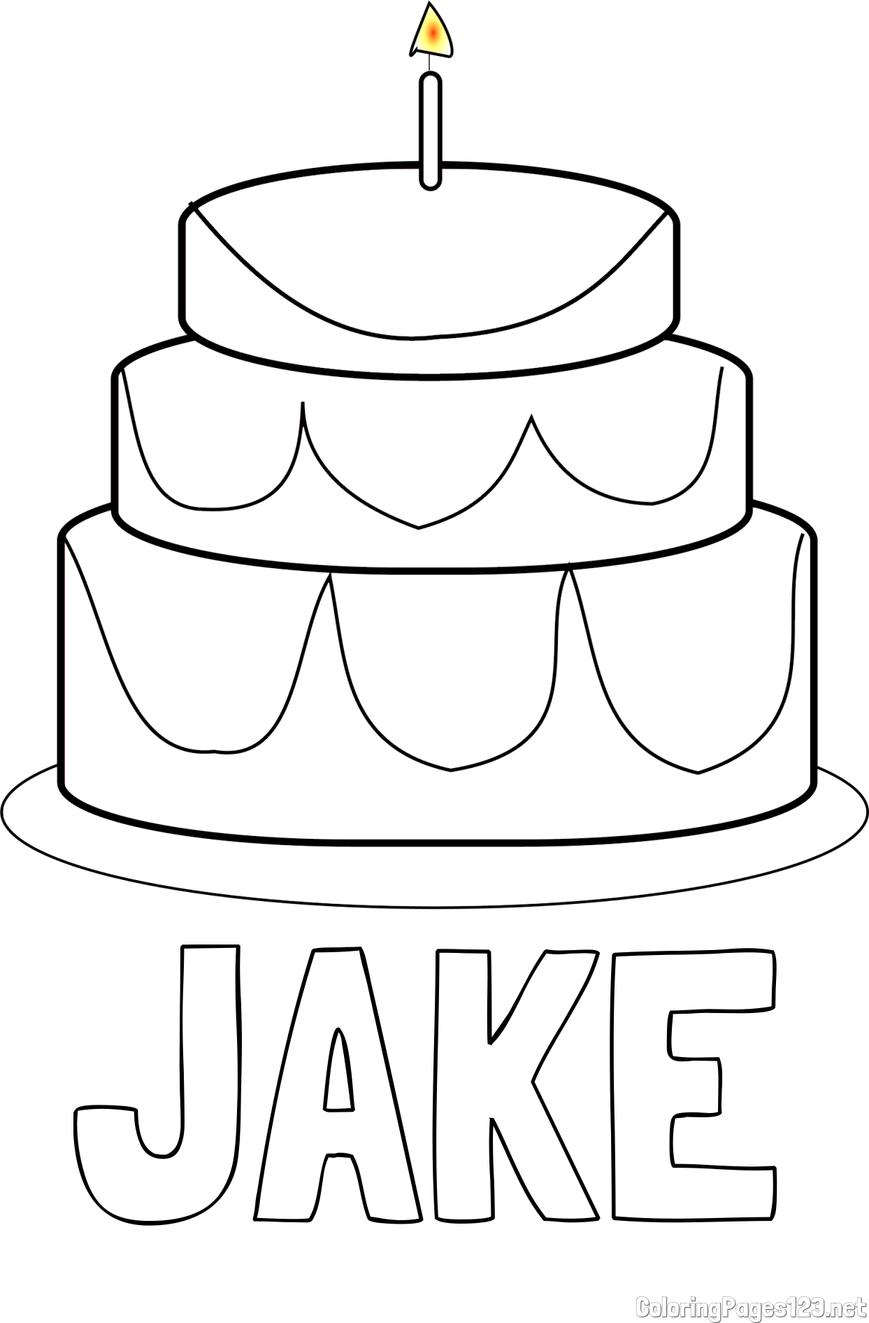 JAKE Coloring Page and Big Birthday Cake Coloring Page