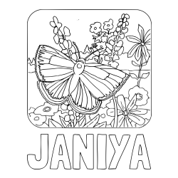 Online Created Coloring Page - JANIYA Coloring Page and Butterfly on Flower Coloring Page