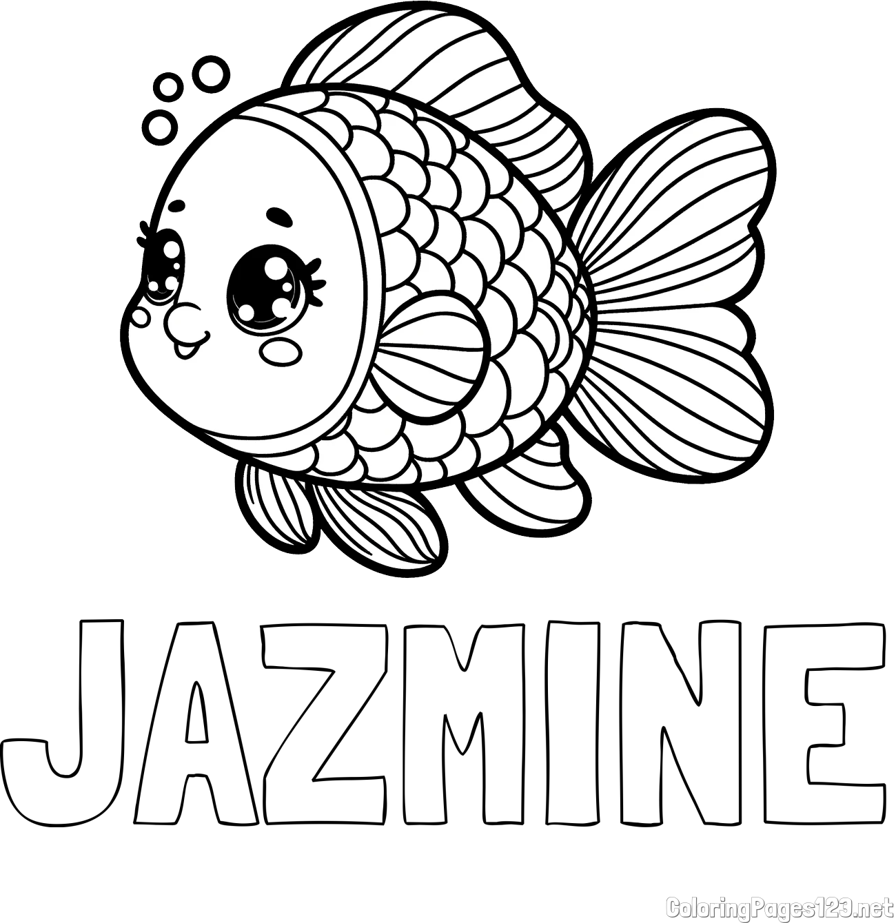 JAZMINE Coloring Page and Coloring Page of a Cute Fish