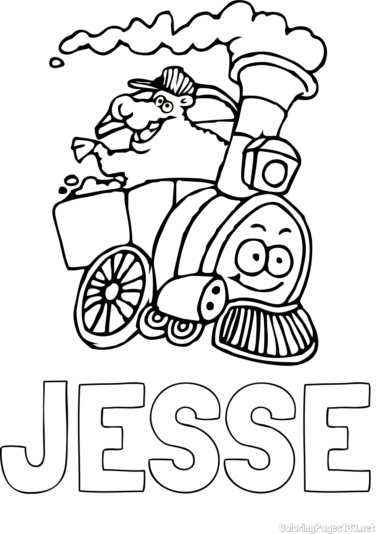 JESSE Coloring Page and Funny Train Coloring Page for Kids