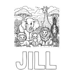 Online Created Coloring Page - JILL Coloring Page and Beautiful Animal Coloring Page - Lion Family, Elephant, Giraffe, and Zebra