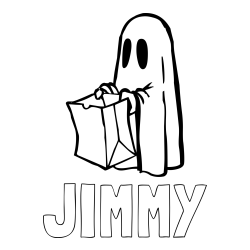 Online Created Coloring Page - JIMMY Coloring Page alongside Ghost with a Candy Bag Coloring Page