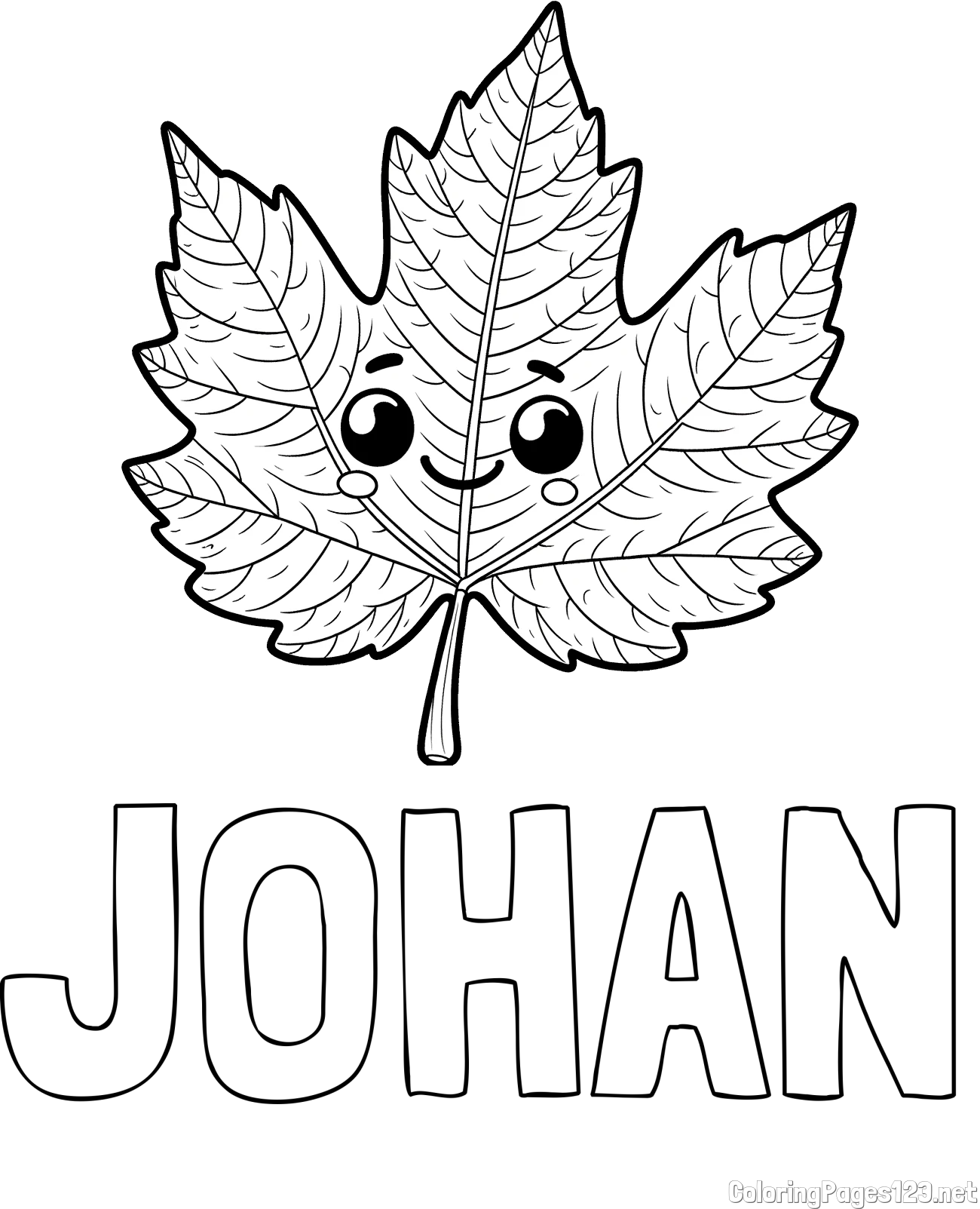 JOHAN Coloring Page and Smiling Leaf Coloring Page for Kids
