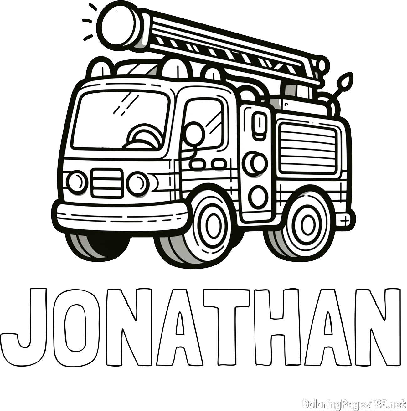 JONATHAN Coloring Page and Children's Coloring Page of a Simple Fire Truck