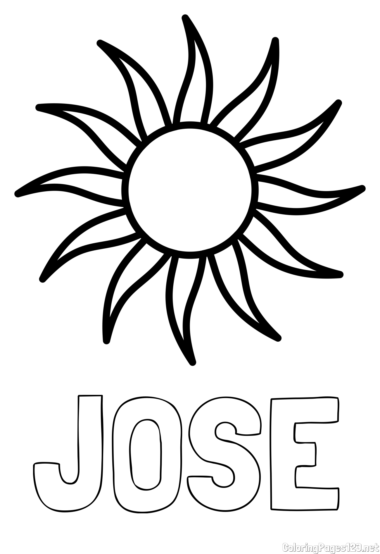 JOSÉ Coloring Page and Simple Sun Coloring Page for Kids