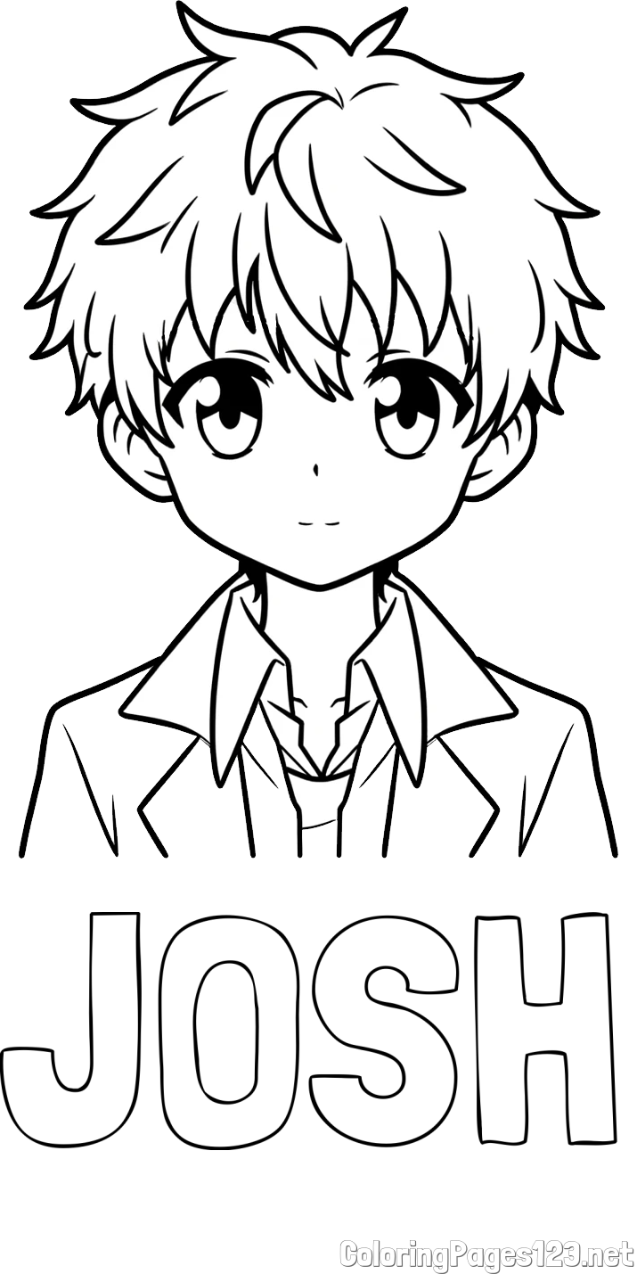 JOSH Coloring Page and Coloring Page of a Cute Anime Boy