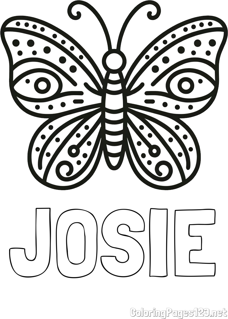 JOSIE Coloring Page and Butterfly Coloring Page (Simple)