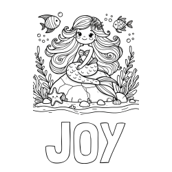 Online Created Coloring Page - JOY Coloring Page alongside Coloring Page of a Cute Little Mermaid