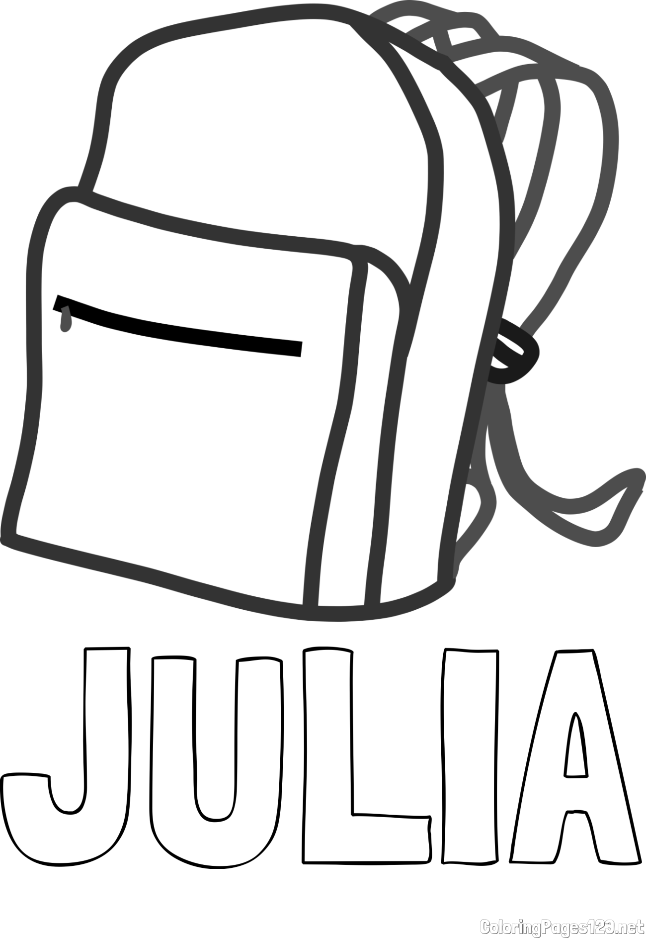 JULIA Coloring Page and School Backpack Coloring Page