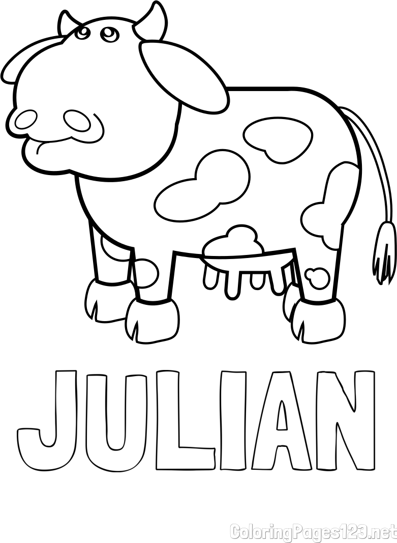 JULIAN Coloring Page alongside Cute and Funny Cow Coloring Page