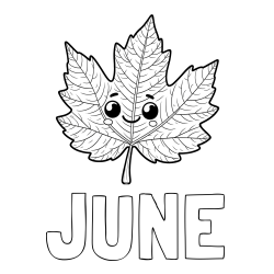 Online Created Coloring Page - JUNE Coloring Page and Smiling Leaf Coloring Page for Kids