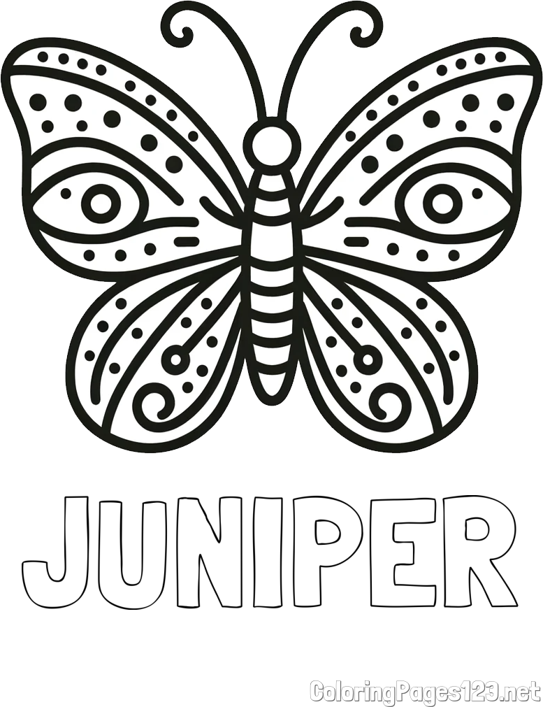 JUNIPER Coloring Page and Butterfly Coloring Page (Simple)