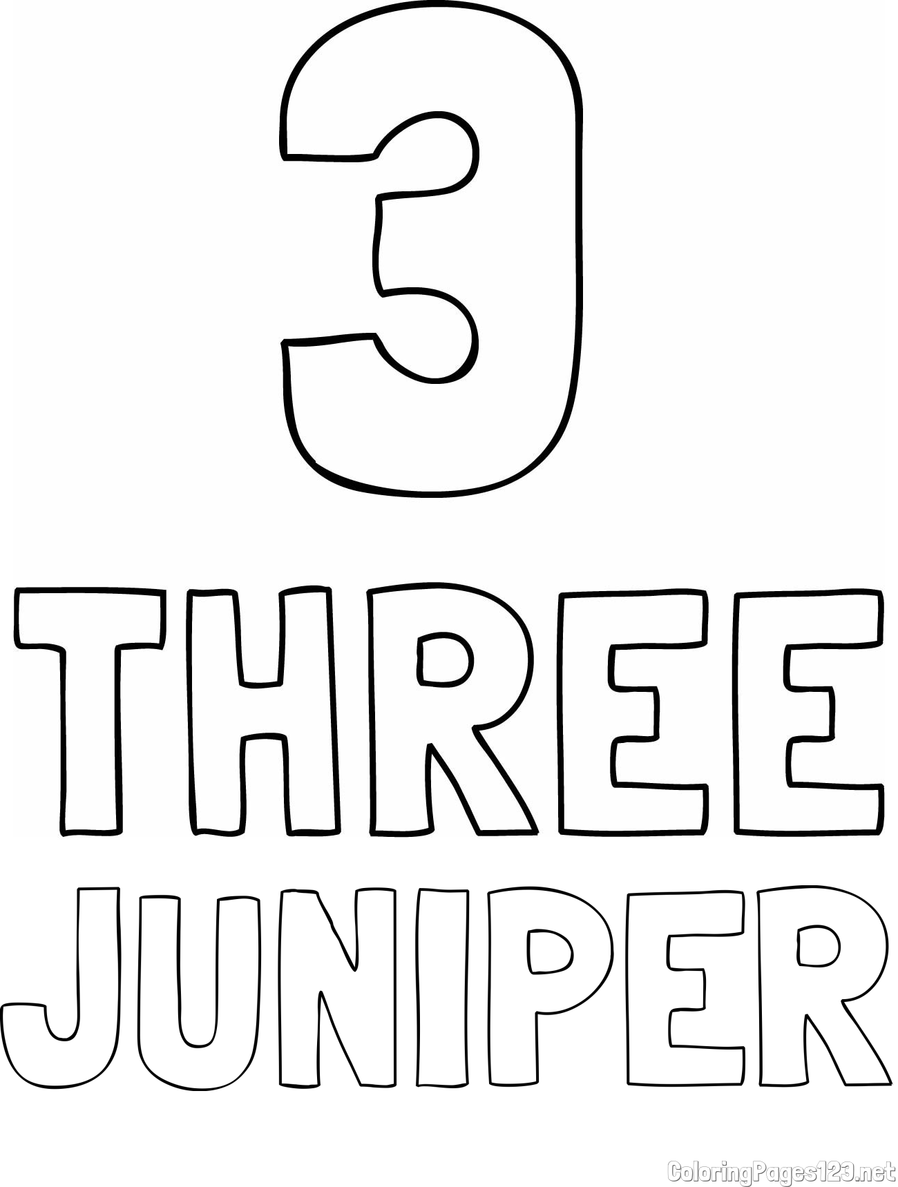 JUNIPER Coloring Page and Coloring of the Number Three (3) with the Written Name