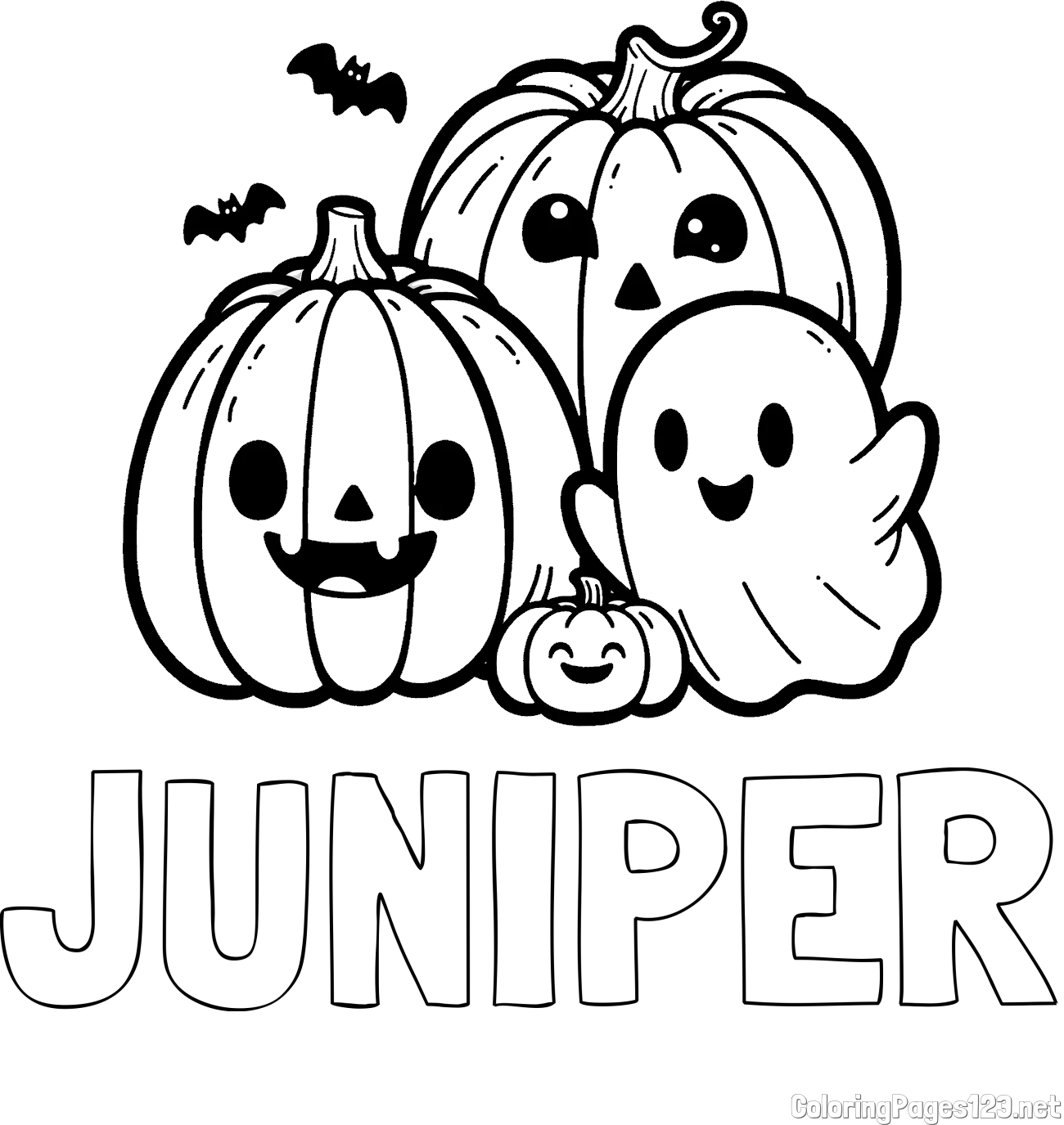 JUNIPER Coloring Page and Halloween Pumpkin and Ghost Coloring Page