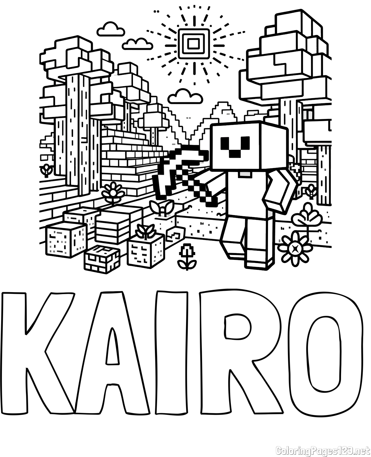 KAIRO Coloring Page and Minecraft World Coloring Page