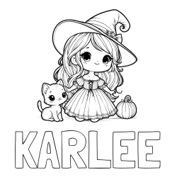 Online Created Coloring Page - KARLEE Coloring Page and Coloring Page of a Cute Witch and a Cat