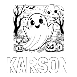 Online Created Coloring Page - KARSON Coloring Page and Halloween Coloring Page of a Ghost with Pumpkins