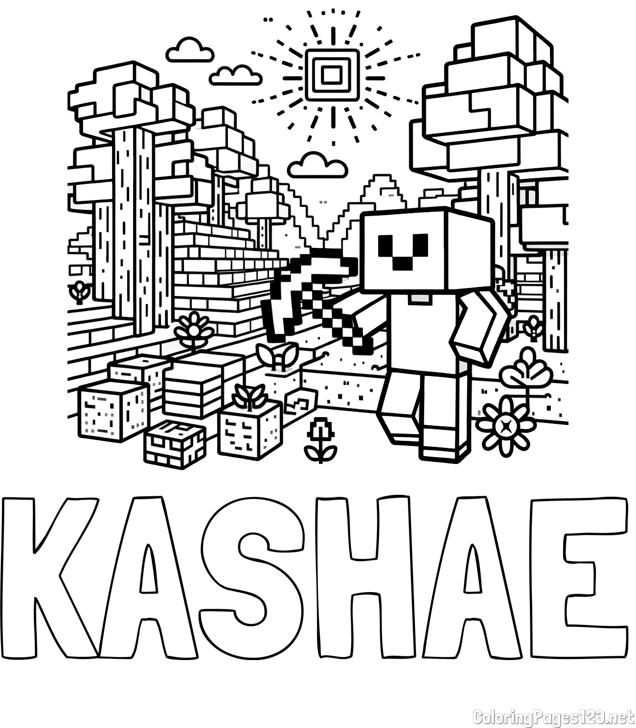 KASHAE Coloring Page and Minecraft World Coloring Page
