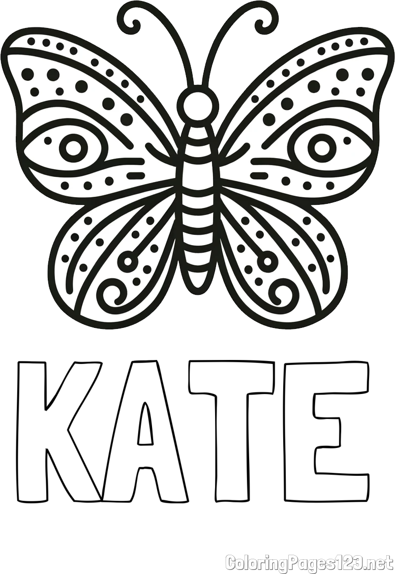 KATE Coloring Page and Butterfly Coloring Page (Simple)