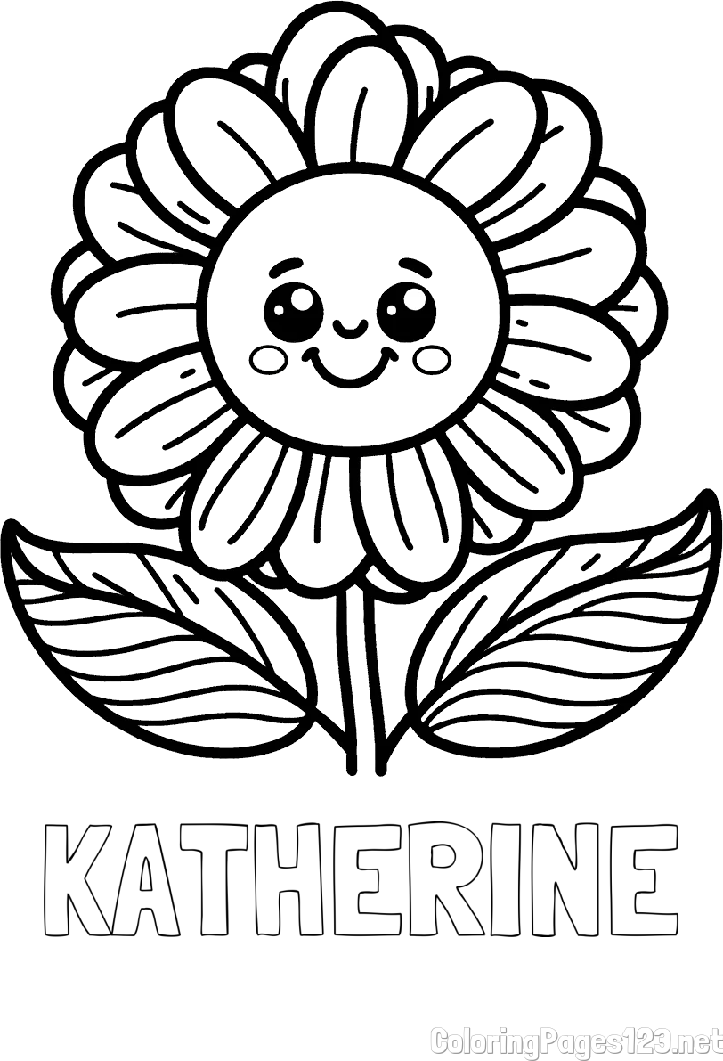 KATHERINE Coloring Page alongside Smiling Flower Coloring Page