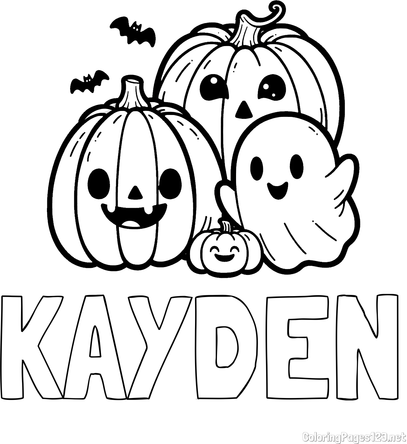 KAYDEN Coloring Page and Halloween Pumpkin and Ghost Coloring Page