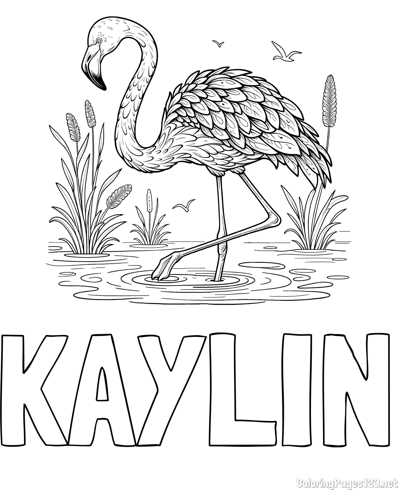 KAYLIN Coloring Page and Coloring Page of a Realistic Flamingo