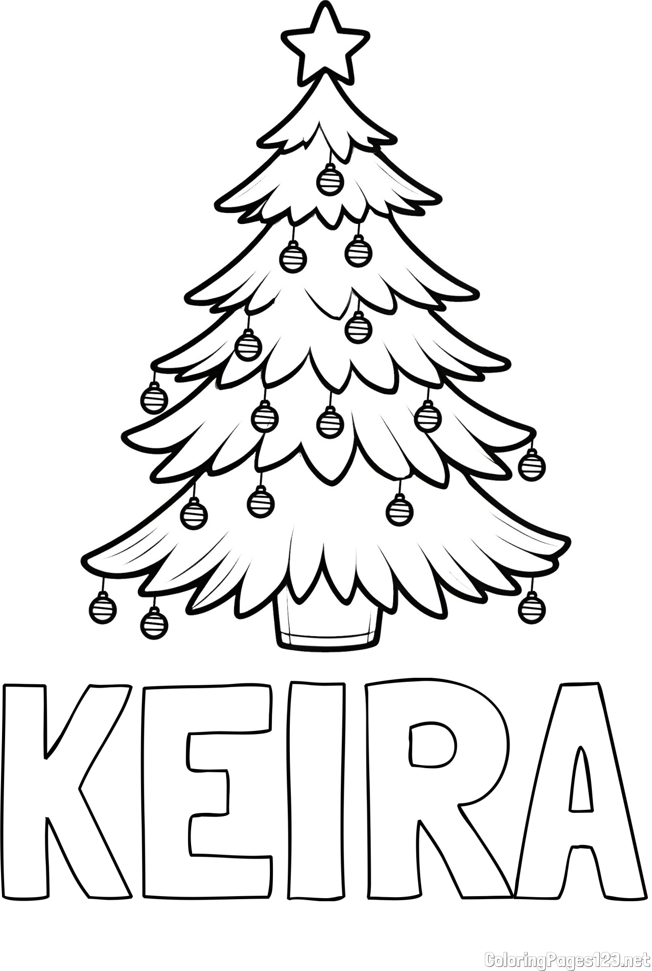 KEIRA Coloring Page and Christmas Tree with Star and Ornaments Coloring Page