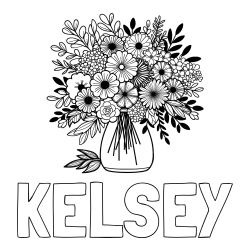 Online Created Coloring Page - KELSEY Coloring Page and Flower Bouquet Coloring Page