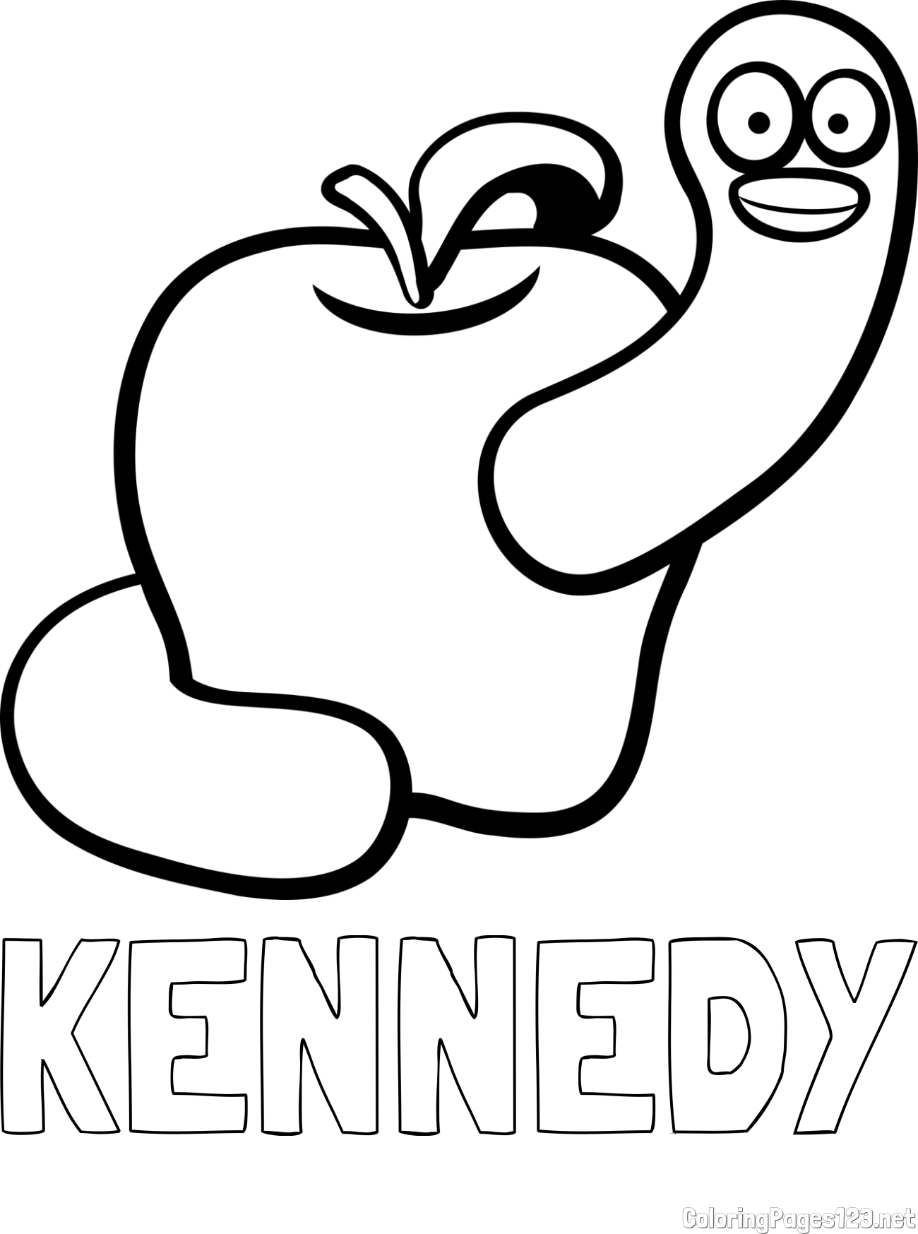 KENNEDY Coloring Page and Apple and Smiling Worm Coloring Page