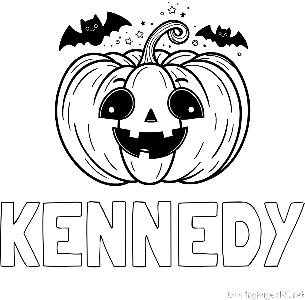 KENNEDY Coloring Page and Halloween Pumpkin and Bats Coloring Page