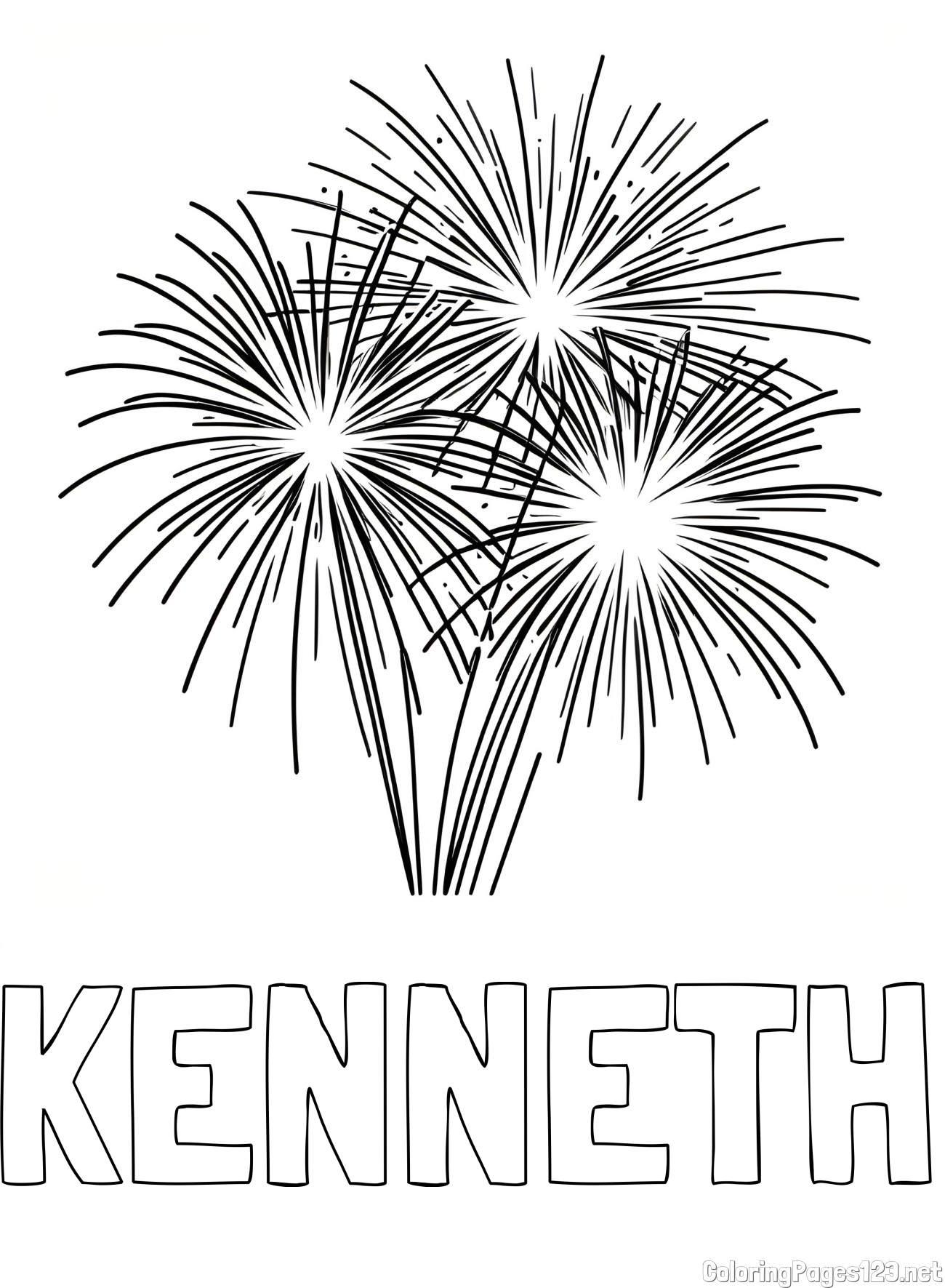 KENNETH Coloring Page and Beautiful Fireworks Coloring Page