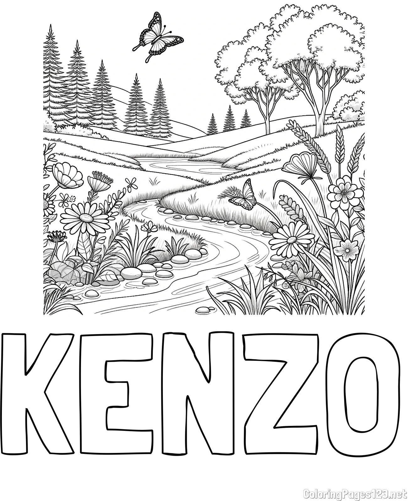 KENZO Coloring Page and Summer Nature Coloring Page