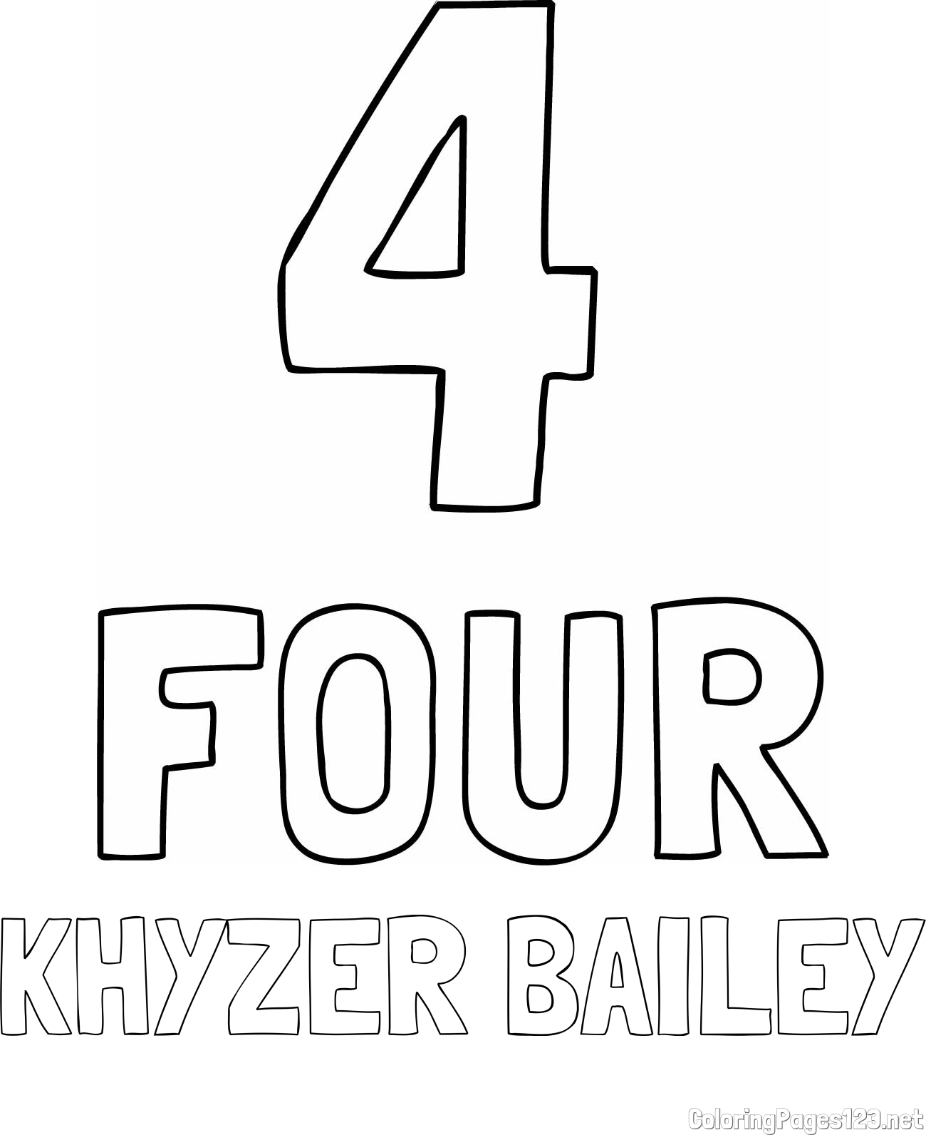 KHYZER BAILEY Coloring Page and Coloring of the Number Four (4) with the Written Name