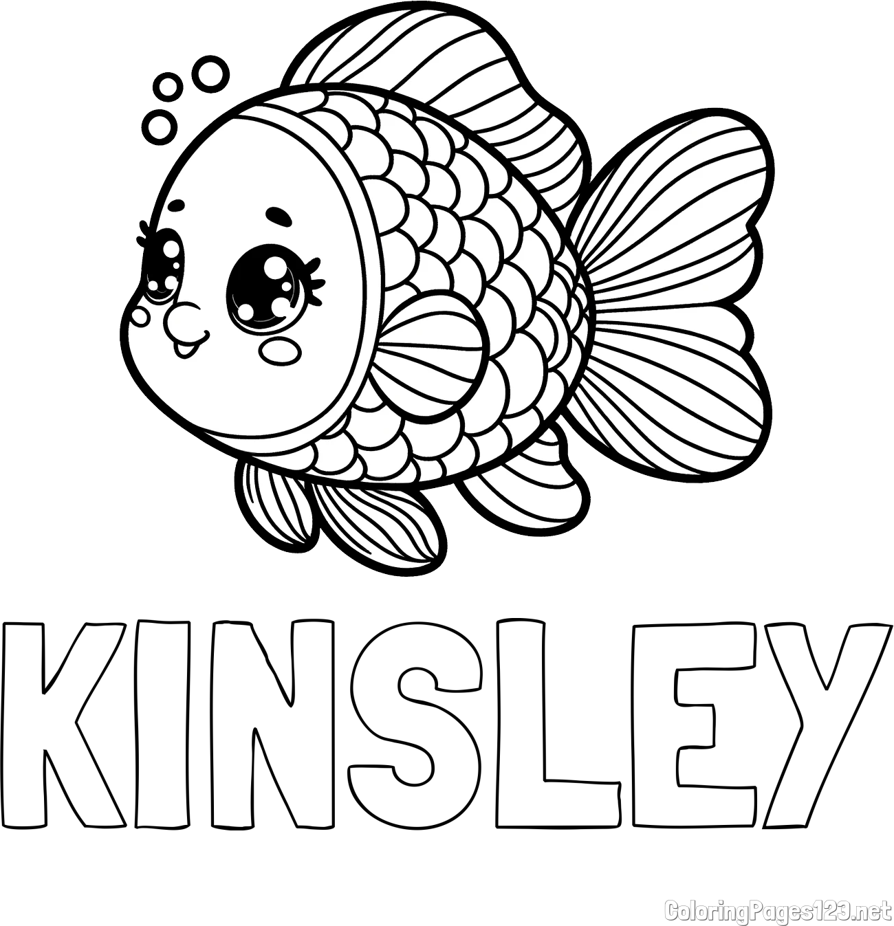 KINSLEY Coloring Page and Coloring Page of a Cute Fish