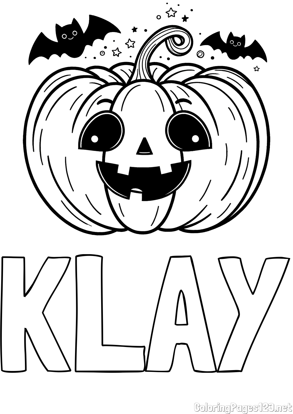 KLAY Coloring Page and Halloween Pumpkin and Bats Coloring Page