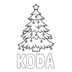 Online Created Coloring Page - KODA Coloring Page and Christmas Tree with Star and Ornaments Coloring Page