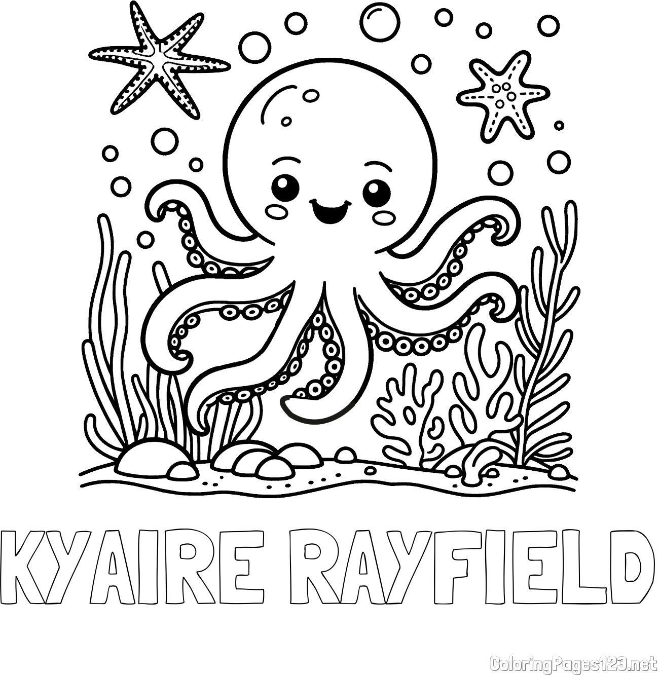 KYAIRE RAYFIELD Coloring Page and Coloring Page of a Cute Octopus in the Ocean