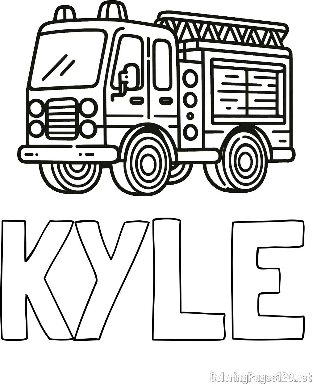 KYLE Coloring Page and Coloring page of a fire truck