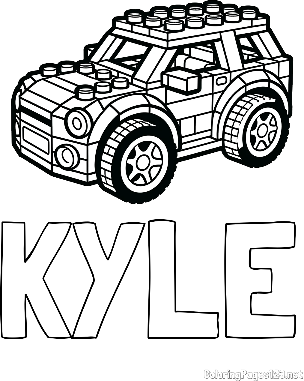 KYLE Coloring Page and LEGO Car Coloring Page